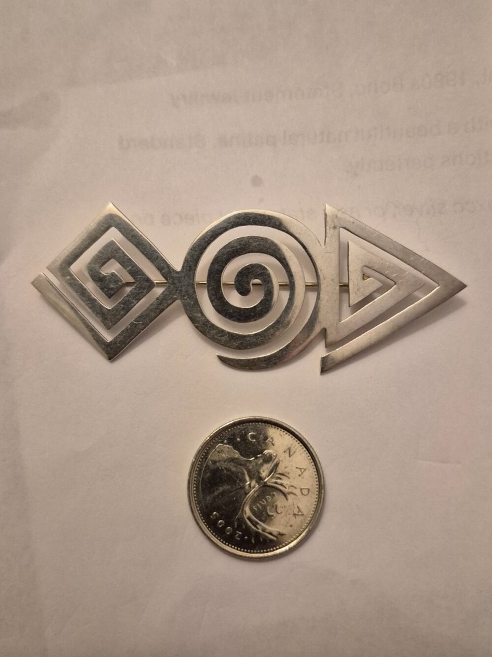 Vintage Taxco Mexico Modernist Geometric Spiral Brooch Pin - Sterling Silver